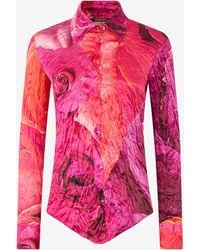 Roberto Cavalli - Shirt With Bejeweled Buttons And Rose Print - Lyst