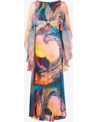 Roberto Cavalli - Itaca Print Long Dress With Cape - Lyst