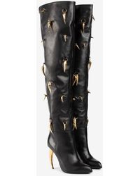 Roberto Cavalli Tiger Tooth Over-the-knee Leather Boots - Black