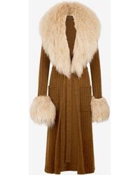 Roberto Cavalli - Ribbed Knit Coat With Faux Fur - Lyst