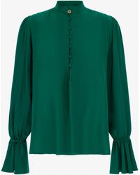 Roberto Cavalli - Chemise Verte Col Montant Poignets Évasés - Lyst