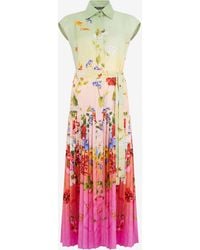 Roberto Cavalli - Long Silk Dress With Miami Flowers Print - Lyst