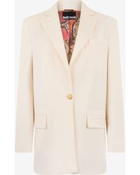Roberto Cavalli - Cream Blazer With Logo Detail - Lyst