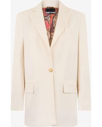 Roberto Cavalli - Cream Blazer With Logo Detail - Lyst