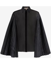 Roberto Cavalli - Chemise Noire En Soie À Manches Cape Plissées - Lyst