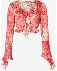 Roberto Cavalli - Crop Top With Ruffle And Jaguar Skin Print - Lyst
