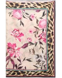 Roberto Cavalli - Flower And Jaguar Skin Print Scarf - Lyst