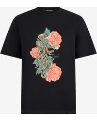 Roberto Cavalli - T-Shirt With Snake Floral Print - Lyst
