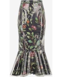 Roberto Cavalli - Mermaid Skirt With Shrub And Flower Print - Lyst