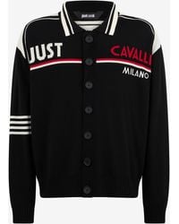 Roberto Cavalli - Knit Cardigan With Polo Collar And Logo - Lyst