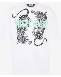 Roberto Cavalli - Camiseta Blanca Con Gráfico De Tigres Y Logotipo - Lyst