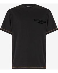 Roberto Cavalli - T-Shirt With Jc Monogram And Contrasting Topstitching - Lyst