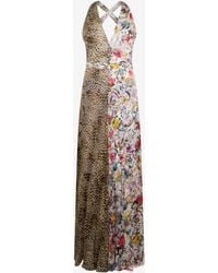Roberto Cavalli - Long Chiffon Dress With Florentine Flowers Print - Lyst