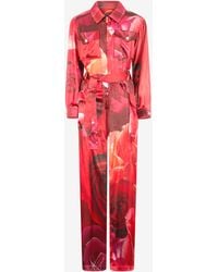 Roberto Cavalli - Rose-Print Shirt-Style Jumpsuit - Lyst