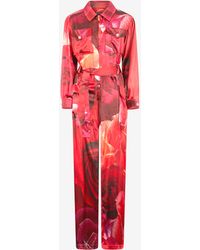 Roberto Cavalli - Tuta Chemisier Con Stampa Rose - Lyst