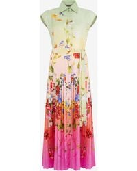Roberto Cavalli - Long Silk Dress With Miami Flowers Print - Lyst