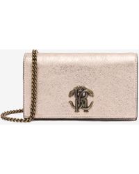 Roberto Cavalli - Crackle-Effect Leather Bag With Mirror Snake Monogram - Lyst