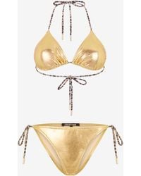 Roberto Cavalli - Laminated Bikini With Leopard Print Ties - Lyst