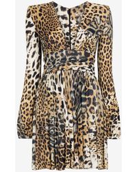 Roberto Cavalli - Leopard-print Long-sleeve Midi Dress - Lyst