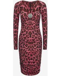 Roberto Cavalli - Leopard Printed Midi Dress - Lyst