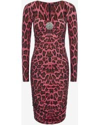 Roberto Cavalli - Midi Dress With Leopard Print - Lyst