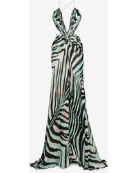 Roberto Cavalli Zebra-print Silk Maxi Dress - Green