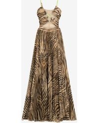 Roberto Cavalli - Extra-Long Dress With Tiger Skin Print - Lyst
