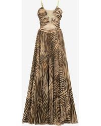 Roberto Cavalli - Abito Extralungo Con Stampa Tiger Skin - Lyst
