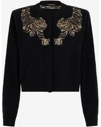 Roberto Cavalli - Wool Cardigan With Tiger Embroidery - Lyst