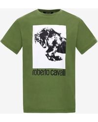 Roberto Cavalli - T-Shirt With Horse Logo And Print - Lyst
