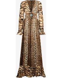 Roberto Cavalli - Abito Lungo Con Stampe Tiger E Jaguar - Lyst