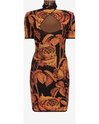 Roberto Cavalli - Minivestido Con Abertura Y Estampado Rose De Jacquard - Lyst
