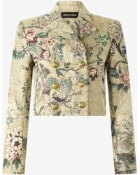 Roberto Cavalli - Cropped Jacket With Oriental Bird Print - Lyst
