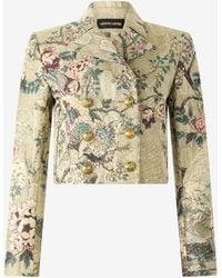 Roberto Cavalli - Cropped Jacket With Oriental Bird Print - Lyst