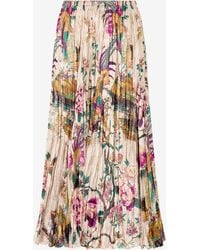 Roberto Cavalli - Midi Skirt With Oriental Bird Print - Lyst