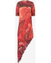 Roberto Cavalli - Crinkled Asymmetric Dress With Rose Print - Lyst