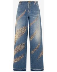 Roberto Cavalli - Jeans With Rhinestoned Zebra Pattern - Lyst