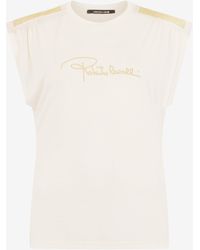 Roberto Cavalli - Ivory T-Shirt With Logo And Embellishments - Lyst