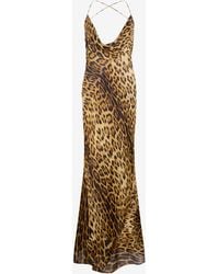 Roberto Cavalli - Long Silk Dress With Jaguar Skin Print - Lyst