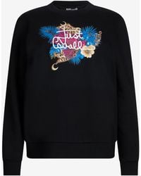Roberto Cavalli - Felpa Nera Con Stampa Logo Floreale - Lyst