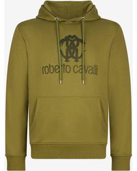 Roberto Cavalli - Felpa Verde Con Cappuccio E Logo - Lyst