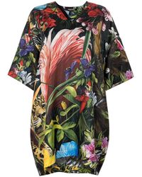 Roberto Cavalli - Floral And Leopard-print Silk Dress - Lyst
