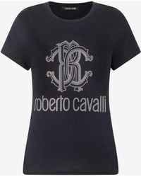 Roberto Cavalli - T-Shirt Mit Monogramm Rc Und Logo Mit Nieten - Lyst