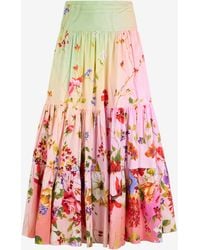 Roberto Cavalli - Midi Skirt With Miami Flowers Print - Lyst