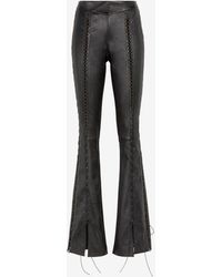 Roberto Cavalli - Lace-up Flared Leather Trousers - Lyst