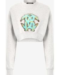 Roberto Cavalli - Cropped Sweatshirt With Mirror Snake Monogram - Lyst