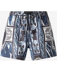 Roberto Cavalli - Swim Shorts With Fang And Marble Print - Lyst