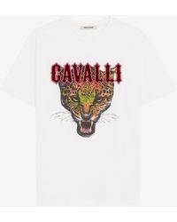 Roberto Cavalli - Logo-appliqué Jaguar-print Cotton T-shirt - Lyst