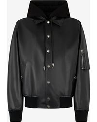 Roberto Cavalli - Leather Bomber Jacket With Hood - Lyst