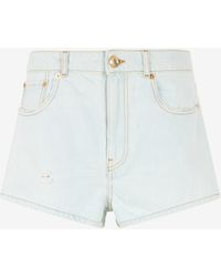 Roberto Cavalli - Light Wash Denim Shorts With Distressed Details - Lyst